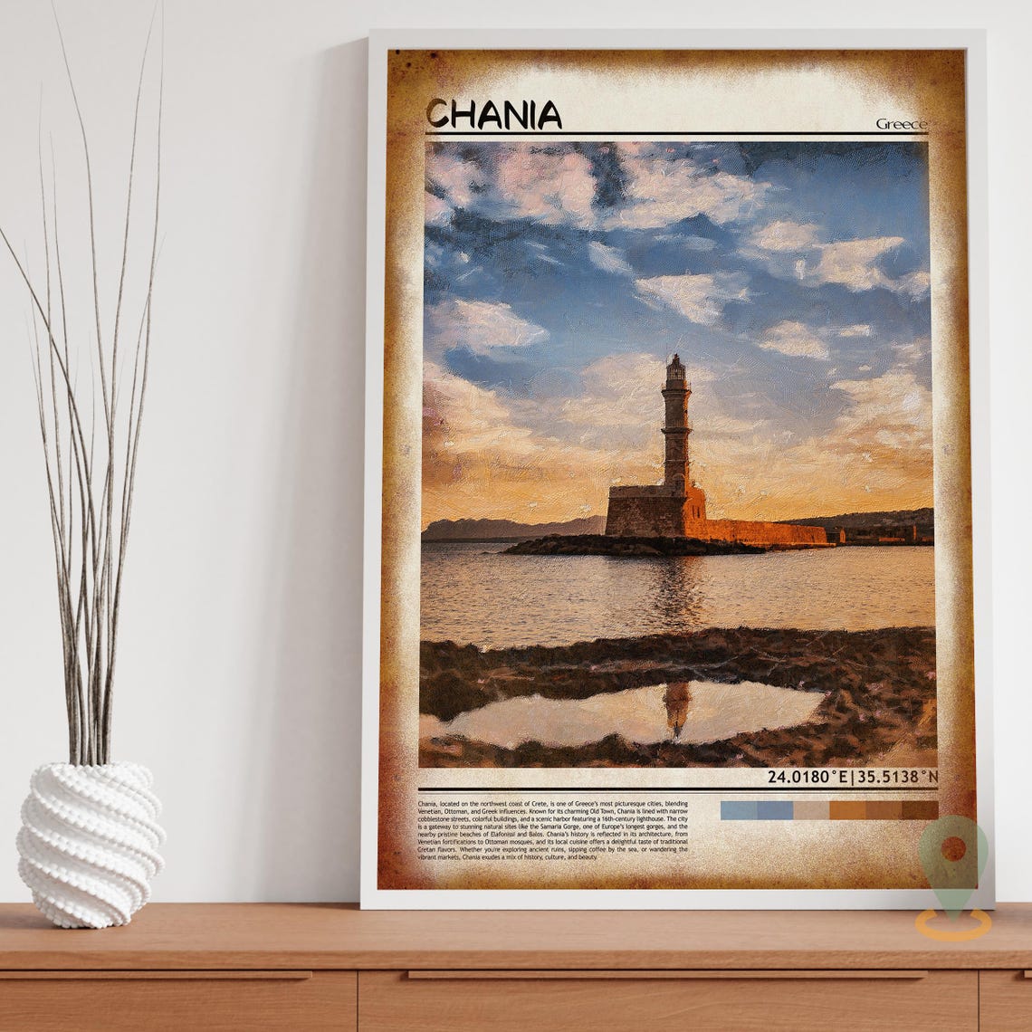 Chania Greece Venetian Lighthouse Sunset Harbor Painting Poster - Image 2