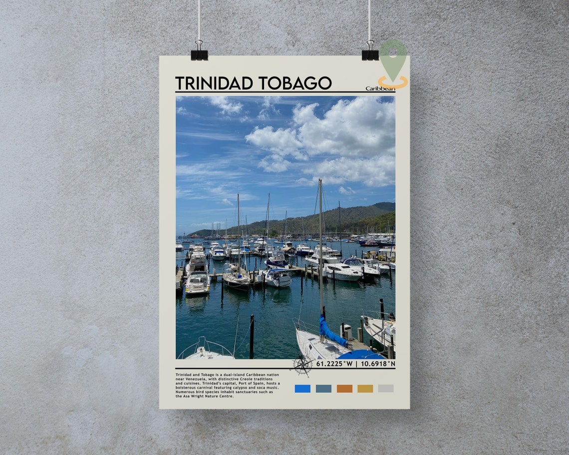 Trinidad And Tobago Print Vintage Poster Trinidad And Tobago Wall Art Trinidad And Tobago Poster Trinidad And Tobago Photo - Image 3