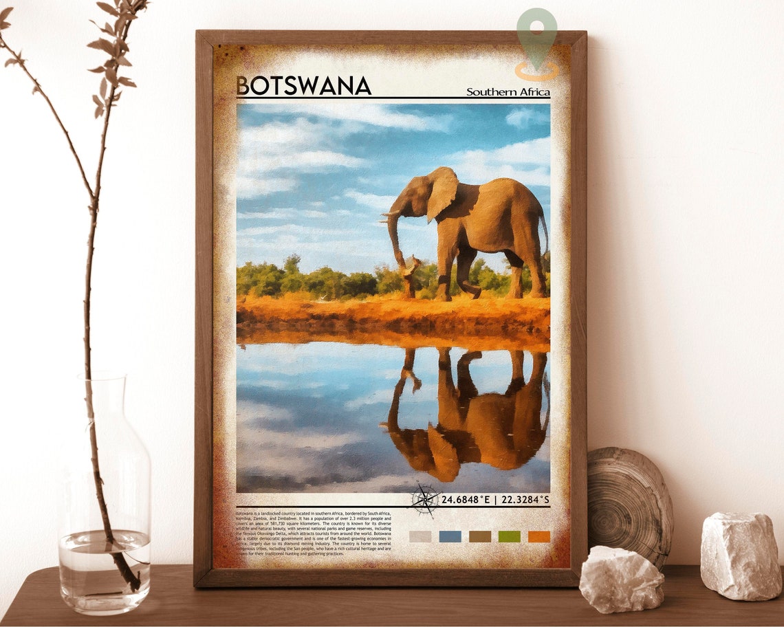 Botswana Southern Africa Elephant Waterhole Reflection Travel Poster - Image 6