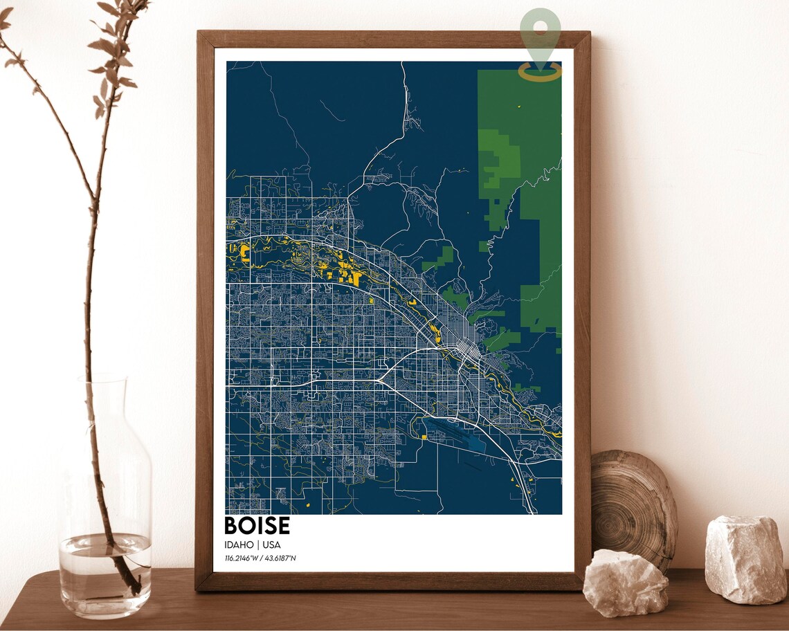 Boise Idaho USA City Map Poster Charcoal Green Modern Style Art - Image 2