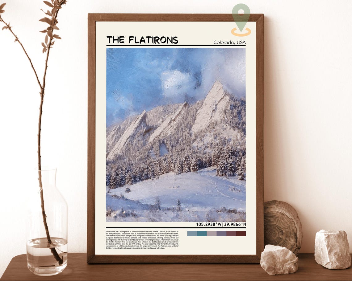 Boulder Flatirons Colorado Snowy Rocky Mountain Painterly Poster