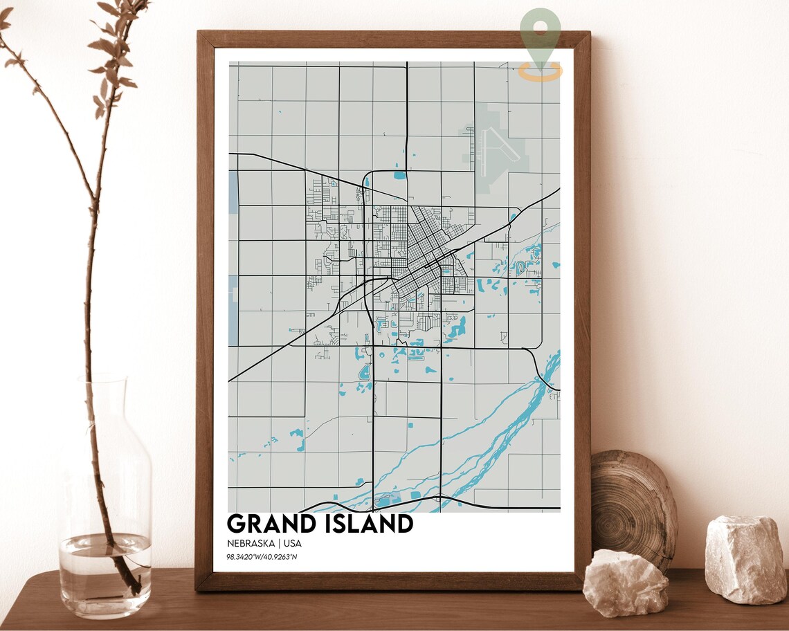 Grand Island Nebraska Crimson Red City Map Home Decor Poster - Image 2