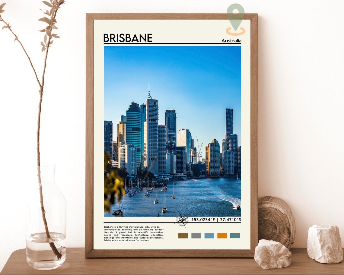 Brisbane Australia City Skyline River Boats Harbor View Poster