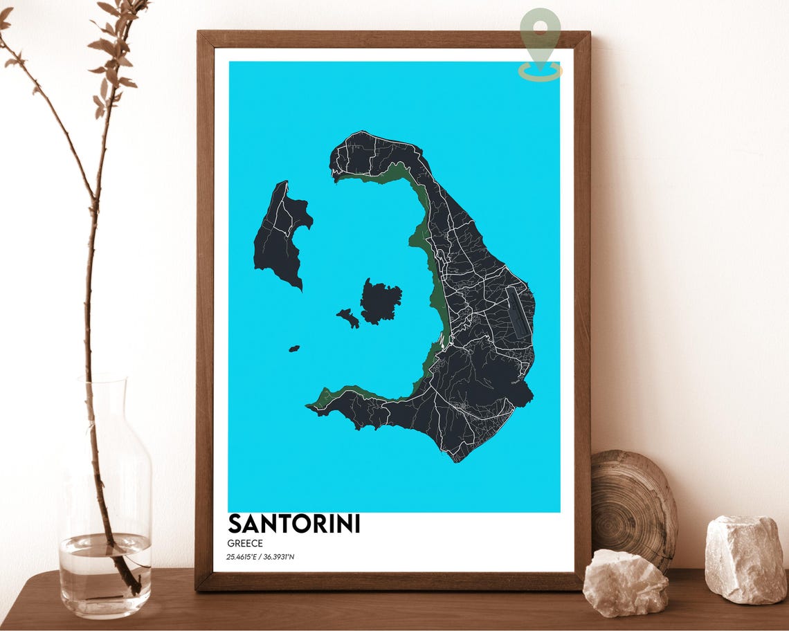 Santorini Greece Blush Pink Caldera Minimalist Island Map Poster - Image 5