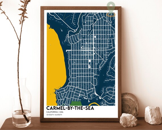 Carmel By The Sea California Navy Gold Street Map Art Poster