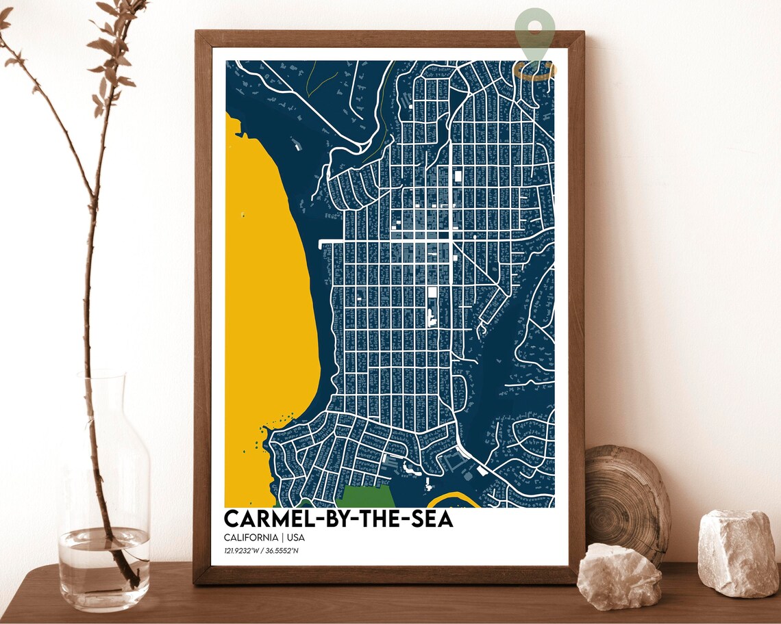 Carmel By The Sea California Navy Gold Street Map Art Poster