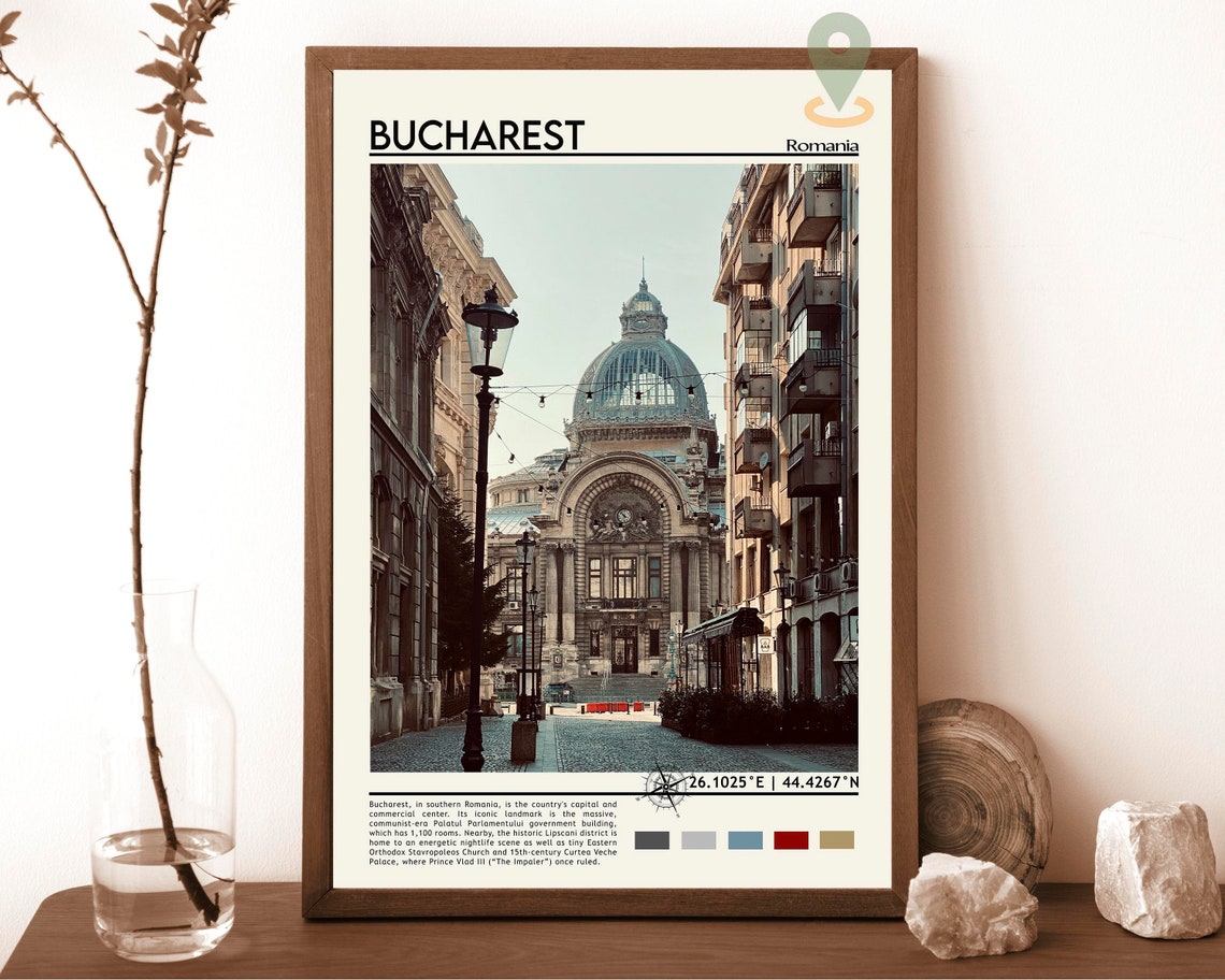Historic Bucharest Romania Old Town Streetscape Travel Poster