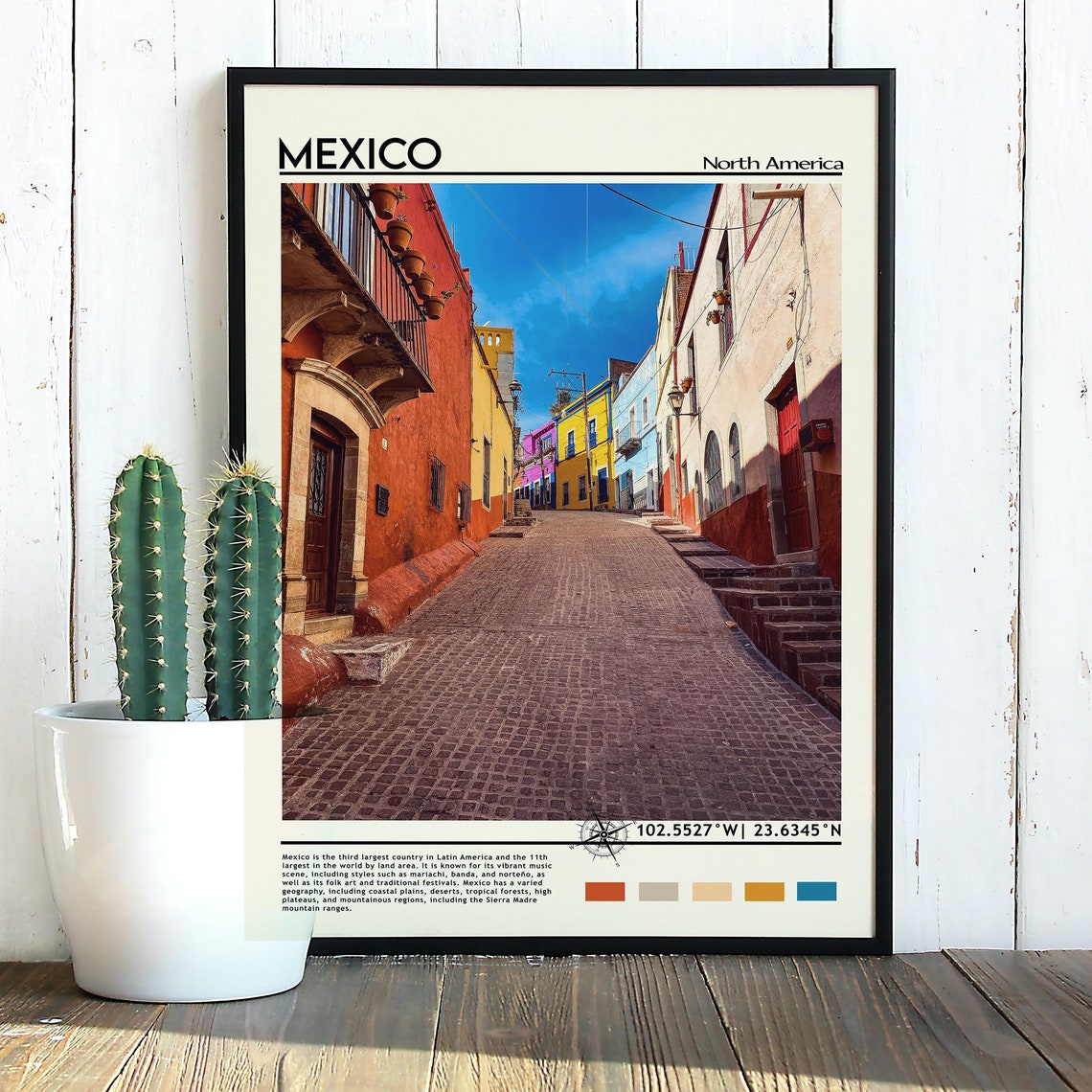 Mexico Colorful Colonial Cobblestone Street Old Town Art Poster - Image 3