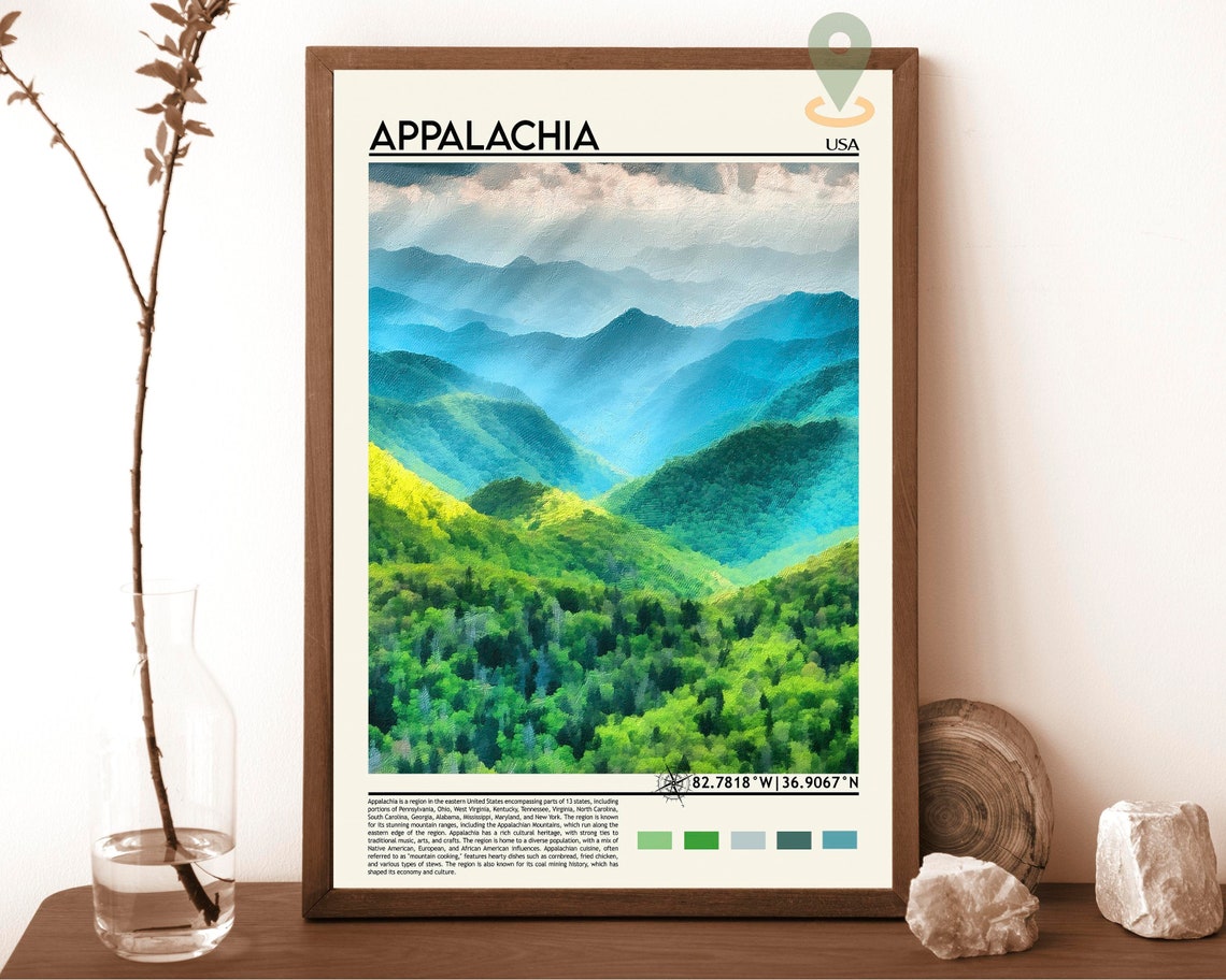 Appalachia USA Blue Misty Mountain Layers Painterly Landscape Poster