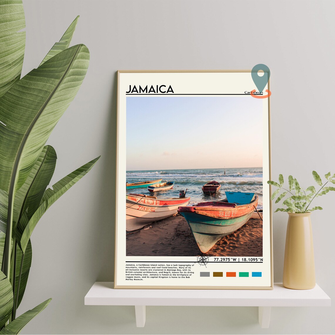 Jamaica Caribbean Fishing Boats Beach Sunset Travel Art Poster - Image 2