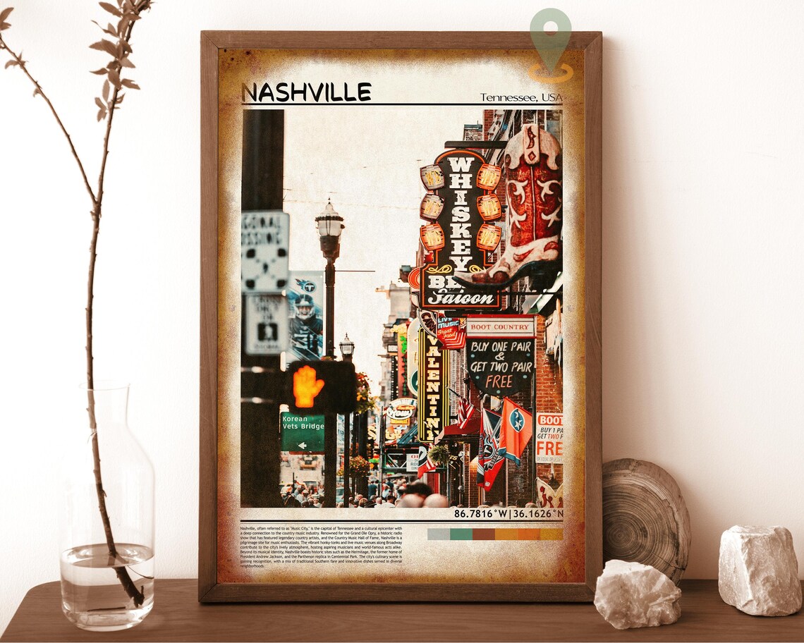 Nashville Tennessee Broadway Neon Honky Tonk Boot Sign Travel Poster - Image 6