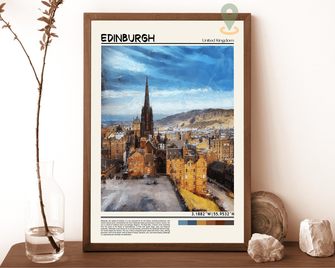 Edinburgh United Kingdom Old Town Spire Oil Painting Travel Poster