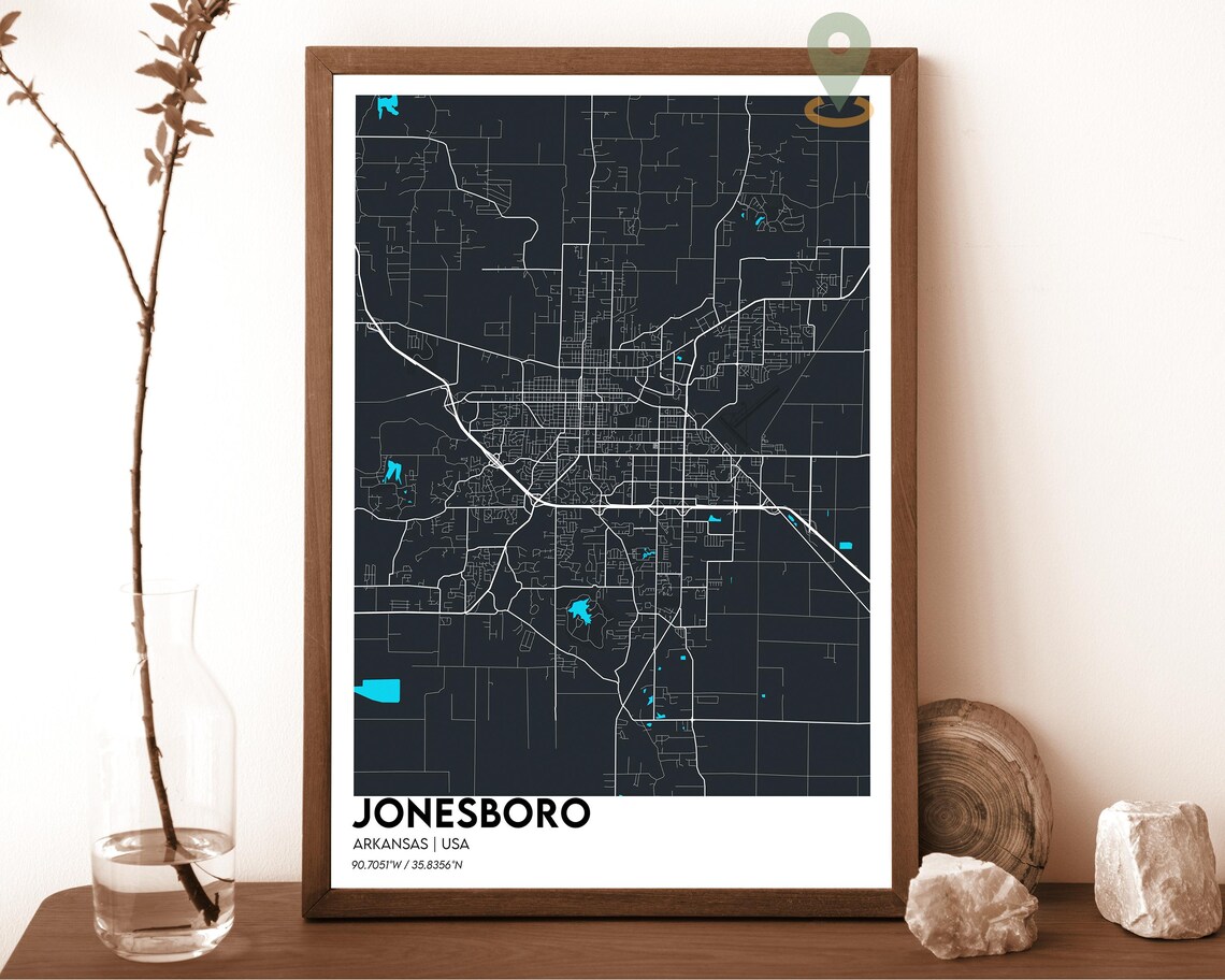 Jonesboro Arkansas Charcoal Orange Minimalist City Map Wall Art - Image 2