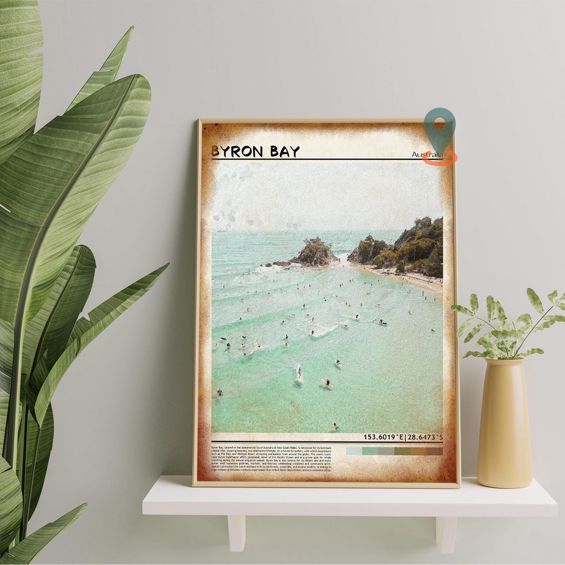 Byron Bay Australia Surf Beach Turquoise Waves Aerial Photo Poster - Image 5