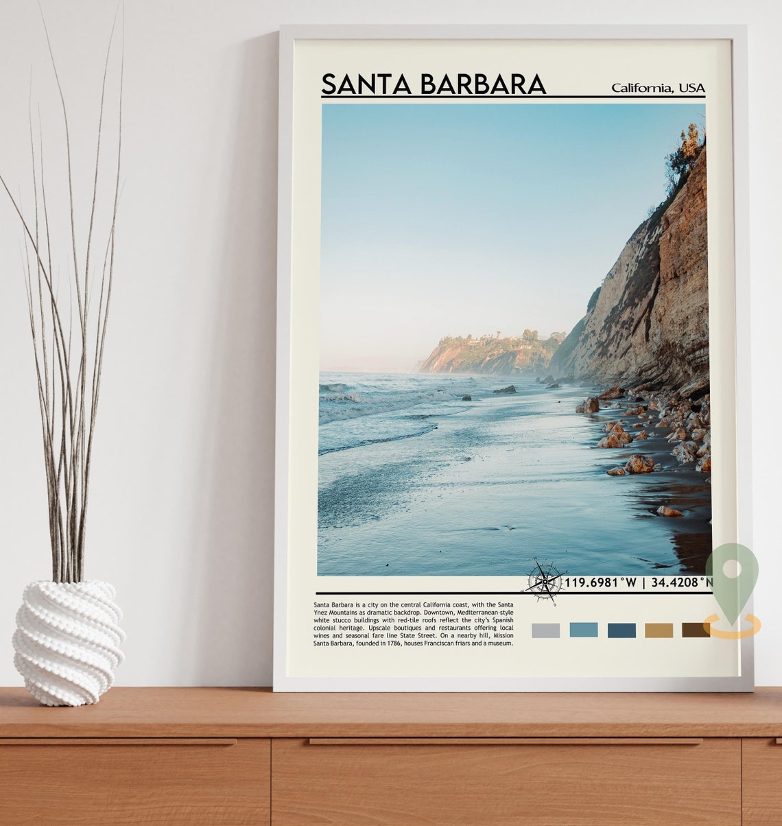 Santa Barbara California Beach Cliffs Travel Photo Poster Home Decor - Image 3