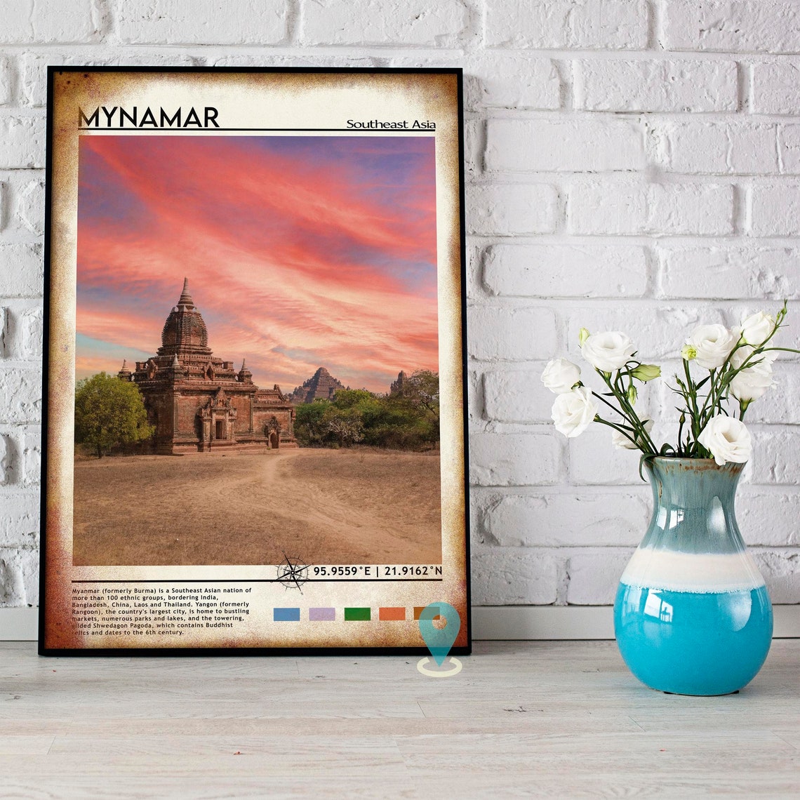 Myanmar Southeast Asia Ancient Bagan Temple Sunset Travel Poster - Image 4