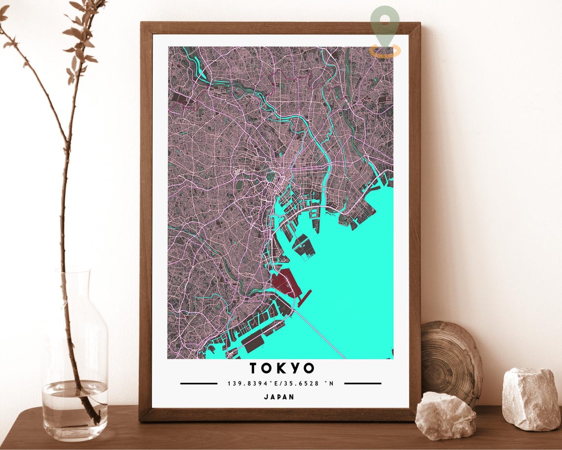 Tokyo Japan City Street Map Blue Yellow Poster Wall Decor Art - Image 3