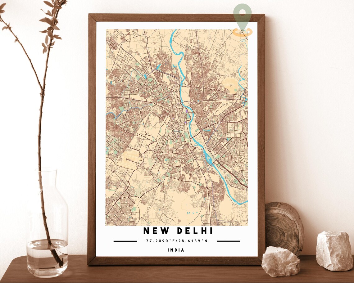 New Delhi India City Street Map Teal Minimalist Modern Art Poster - Image 5