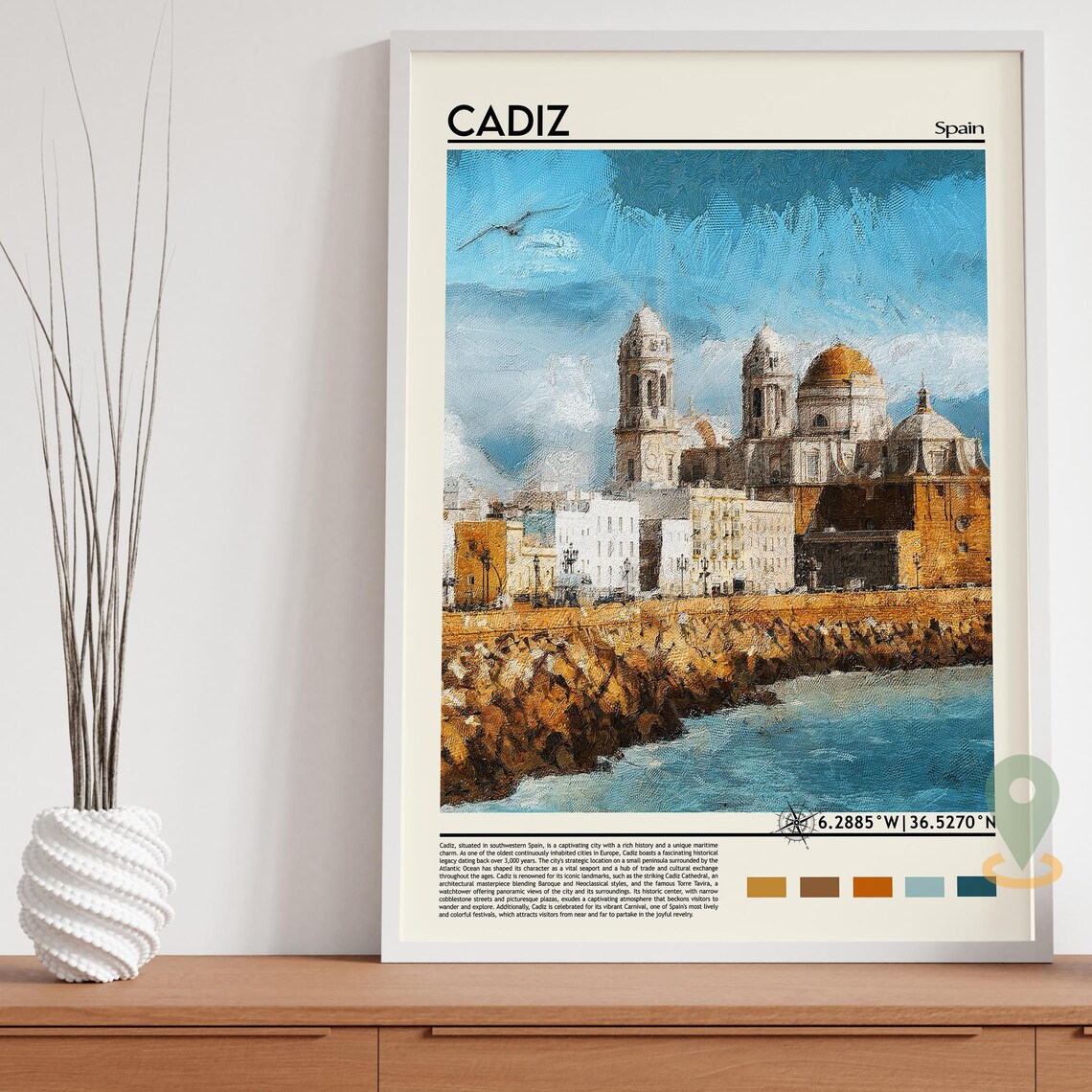 Cadiz Spain Seaside Cathedral Watercolor Painting Travel Poster - Image 3