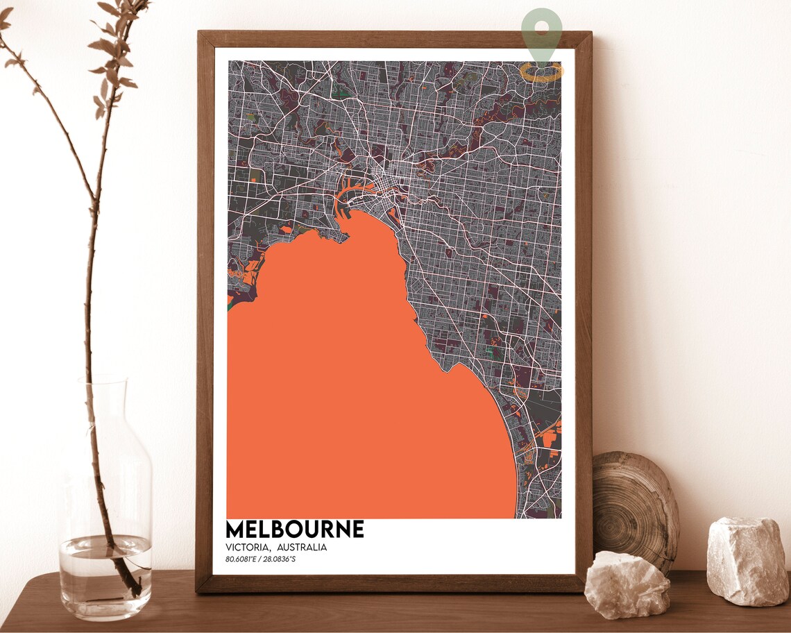 Melbourne Victoria Australia Coastal City Street Map Art Poster - Image 5