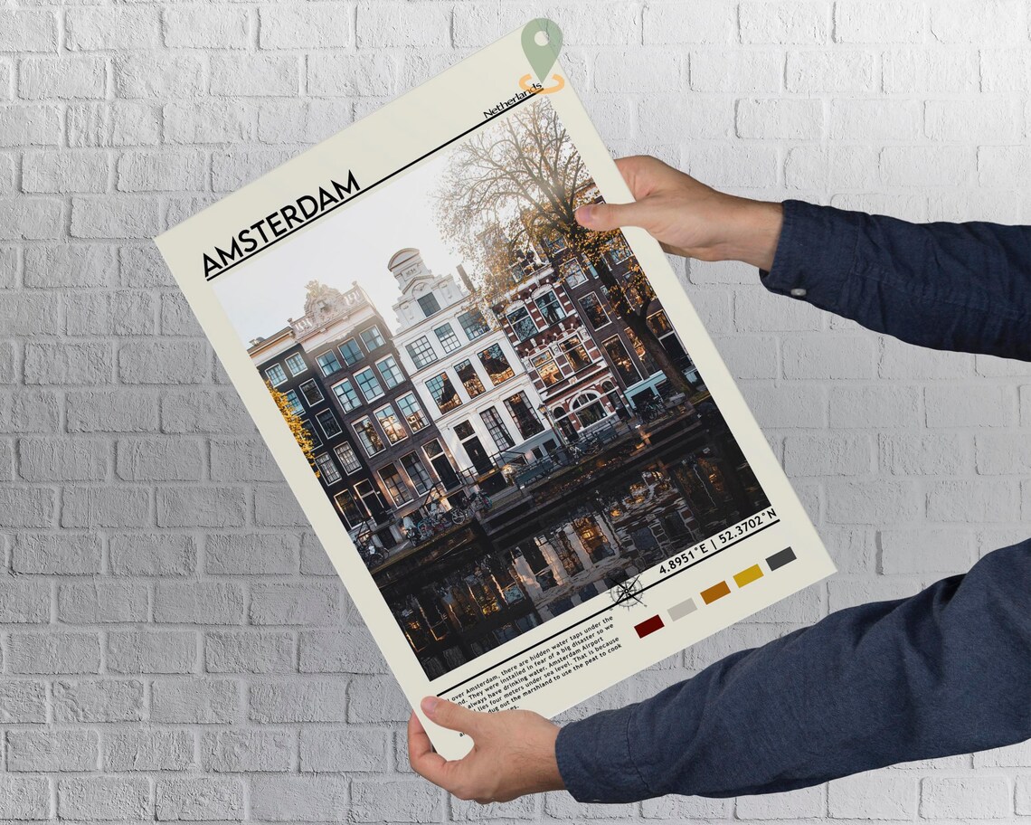 Amsterdam Netherlands Canal Houses Gabled Facade Travel Poster - Image 5