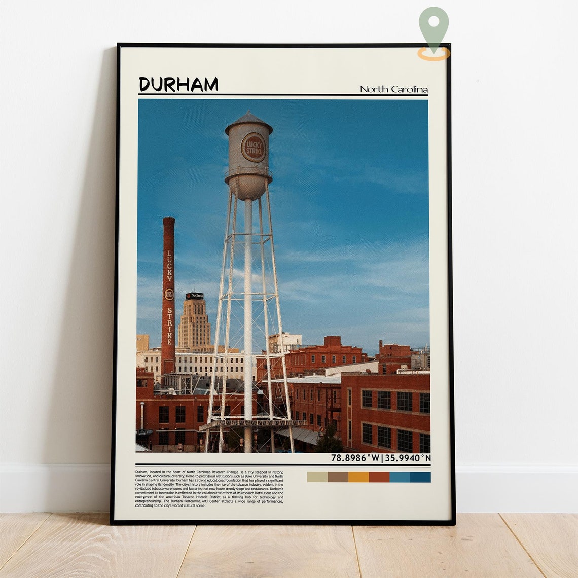 Durham North Carolina Lucky Strike Water Tower Skyline Poster - Image 4