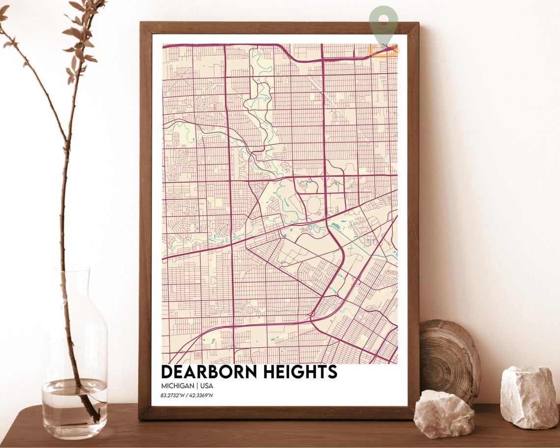 Dearborn Heights Michigan Cream Rose Minimalist Street Map Art Print