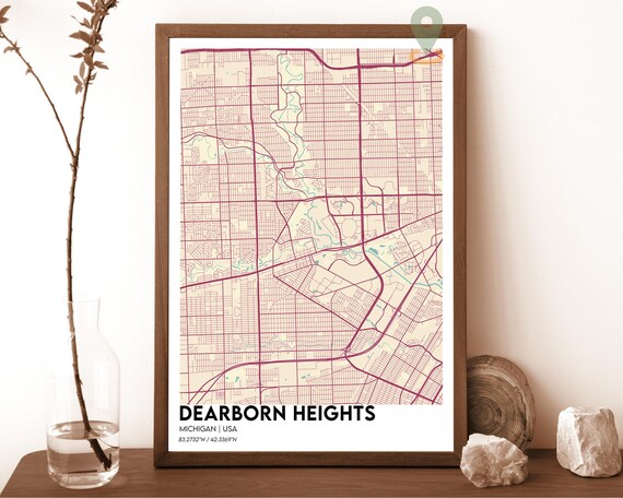 Dearborn Heights Michigan Cream Rose Minimalist Street Map Art Print