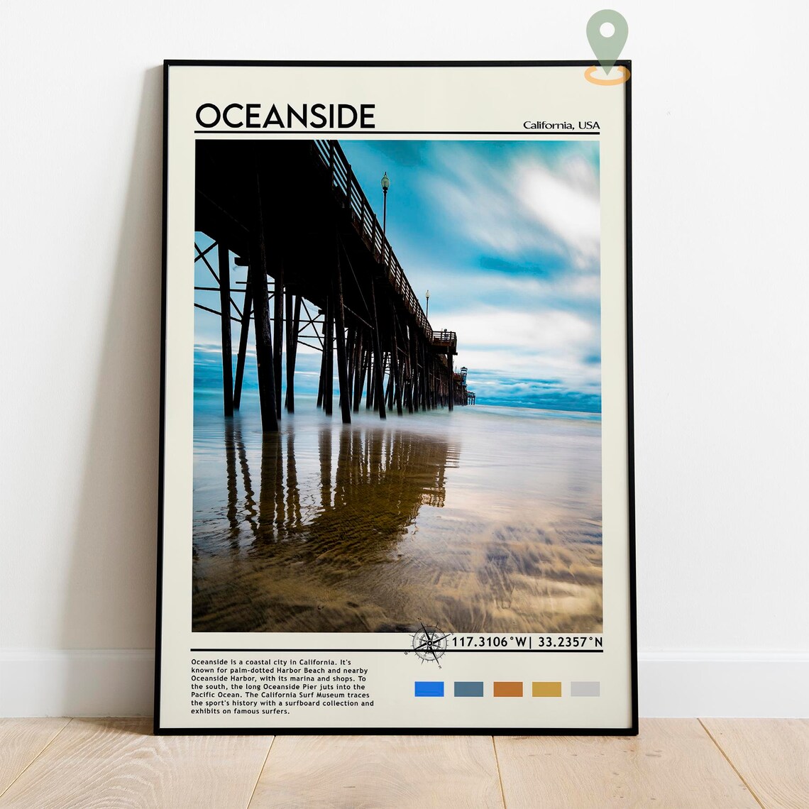 Oceanside California Pier Twilight Beach Surf Travel Poster Art - Image 2