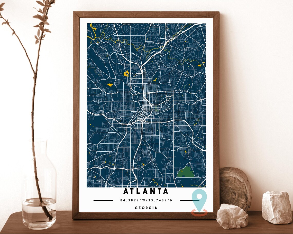 Atlanta Georgia dark grey with teal highlights Street Map Coordinates Poster - Image 2