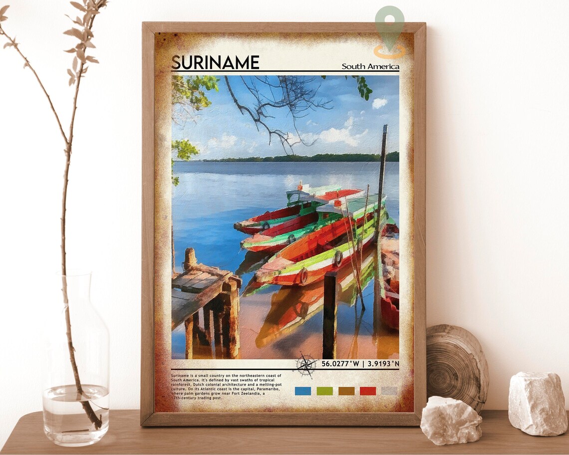 Suriname South America Colorful Tropical River Boats Coastal Poster - Image 6