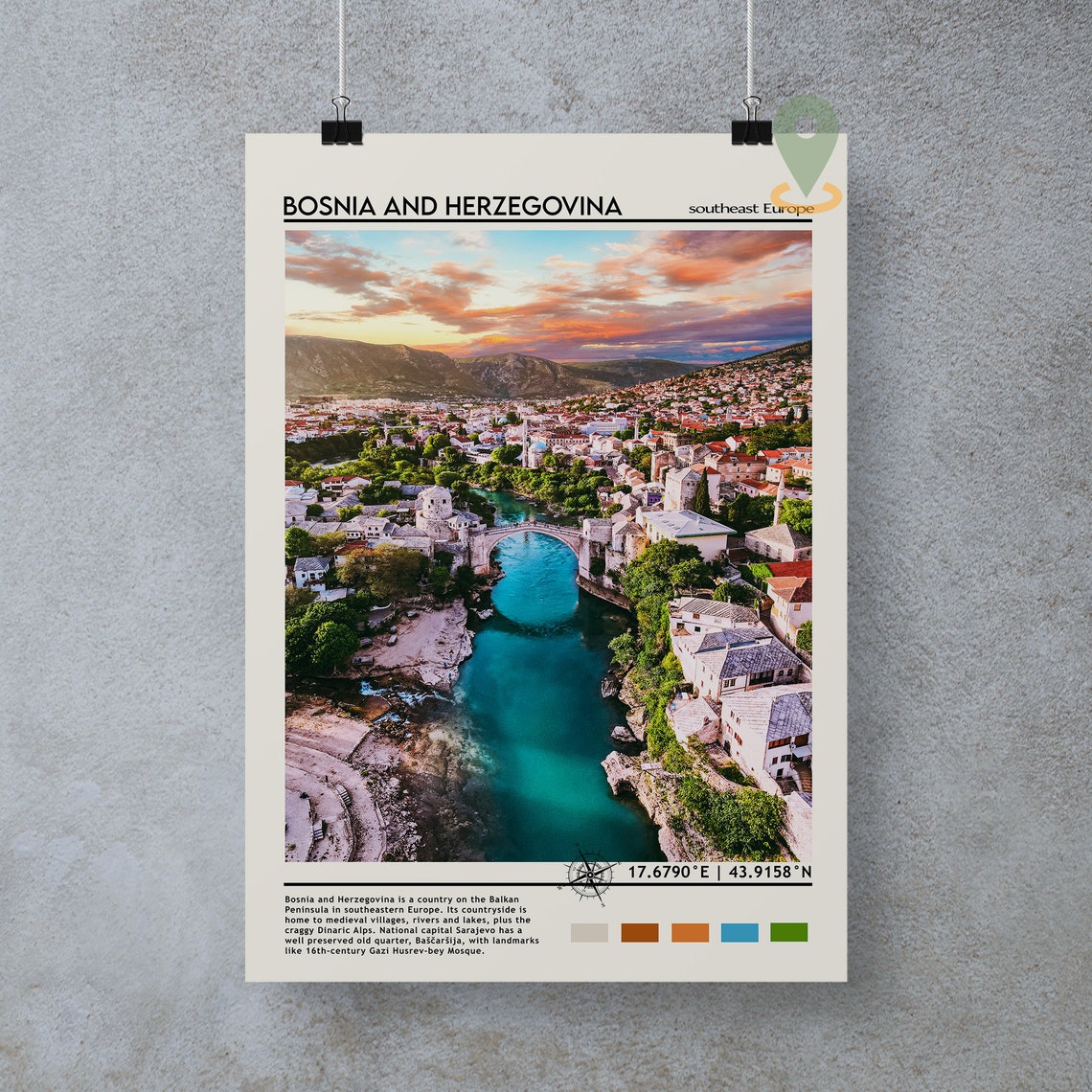 Bosnia and Herzegovina Mostar Stari Most Bridge River Poster - Image 5
