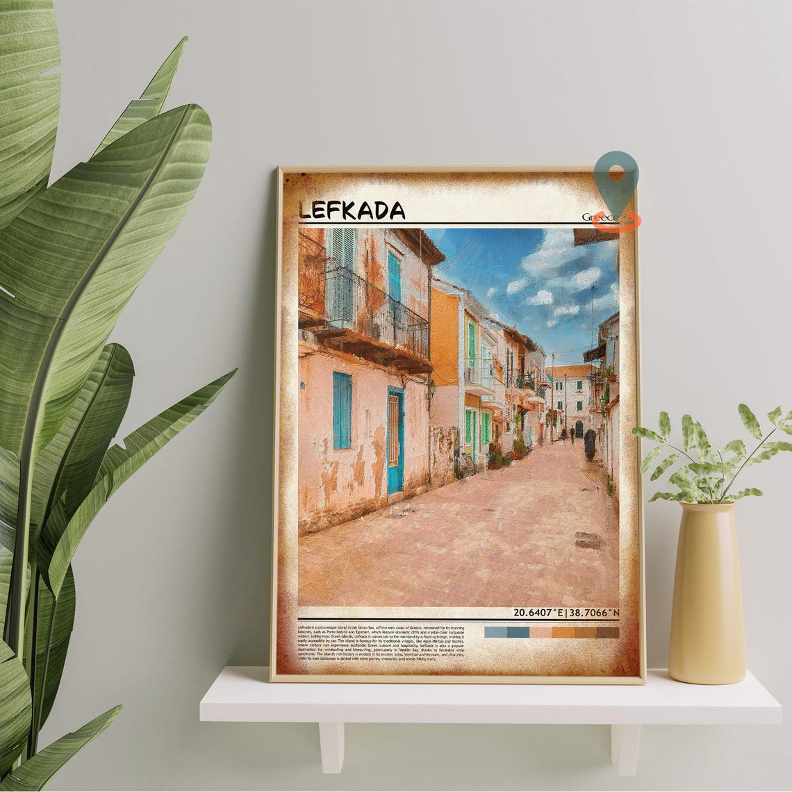 Lefkada Greece Old Town Street Painterly Summer Travel Poster - Image 5