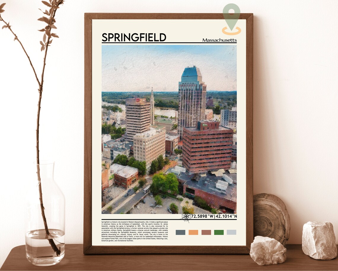 Springfield Massachusetts City Skyline Painting Travel Poster