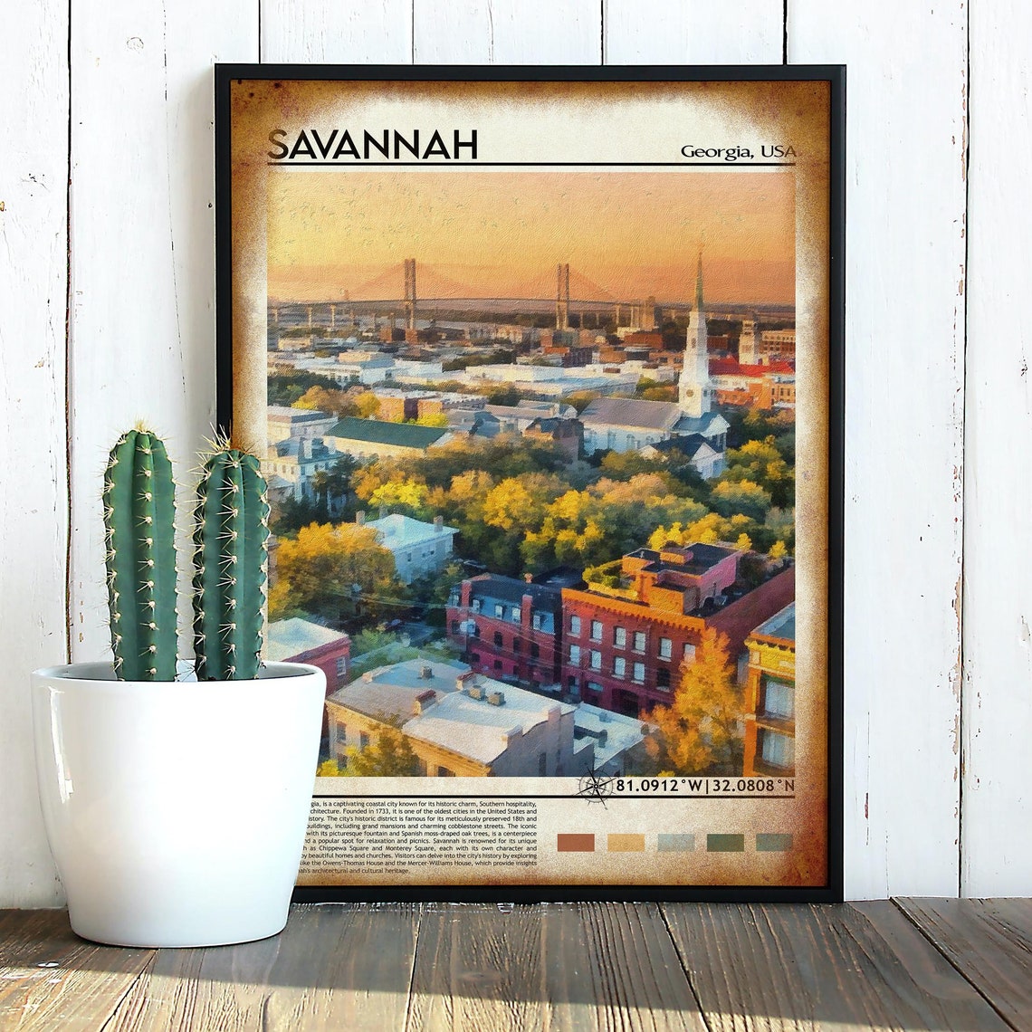 Savannah Georgia Historic City Bridge Sunset View Travel Poster - Image 3