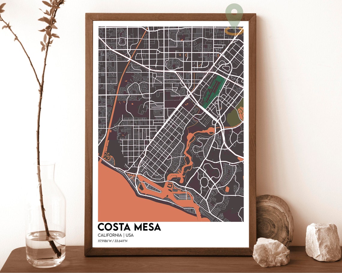 Costa Mesa California Neon Purple Modern City Map Art Poster - Image 4