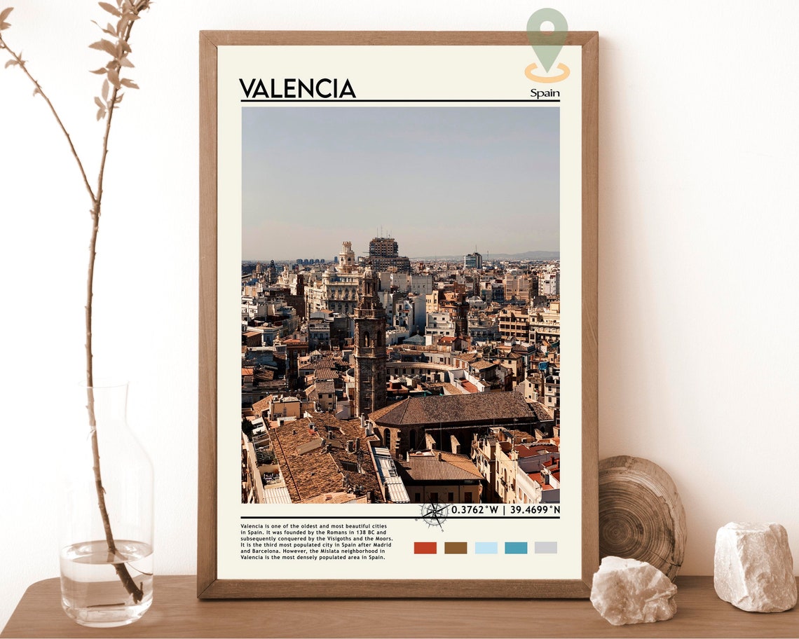 Valencia Spain Old Town Bell Tower Rooftops Skyline Travel Poster