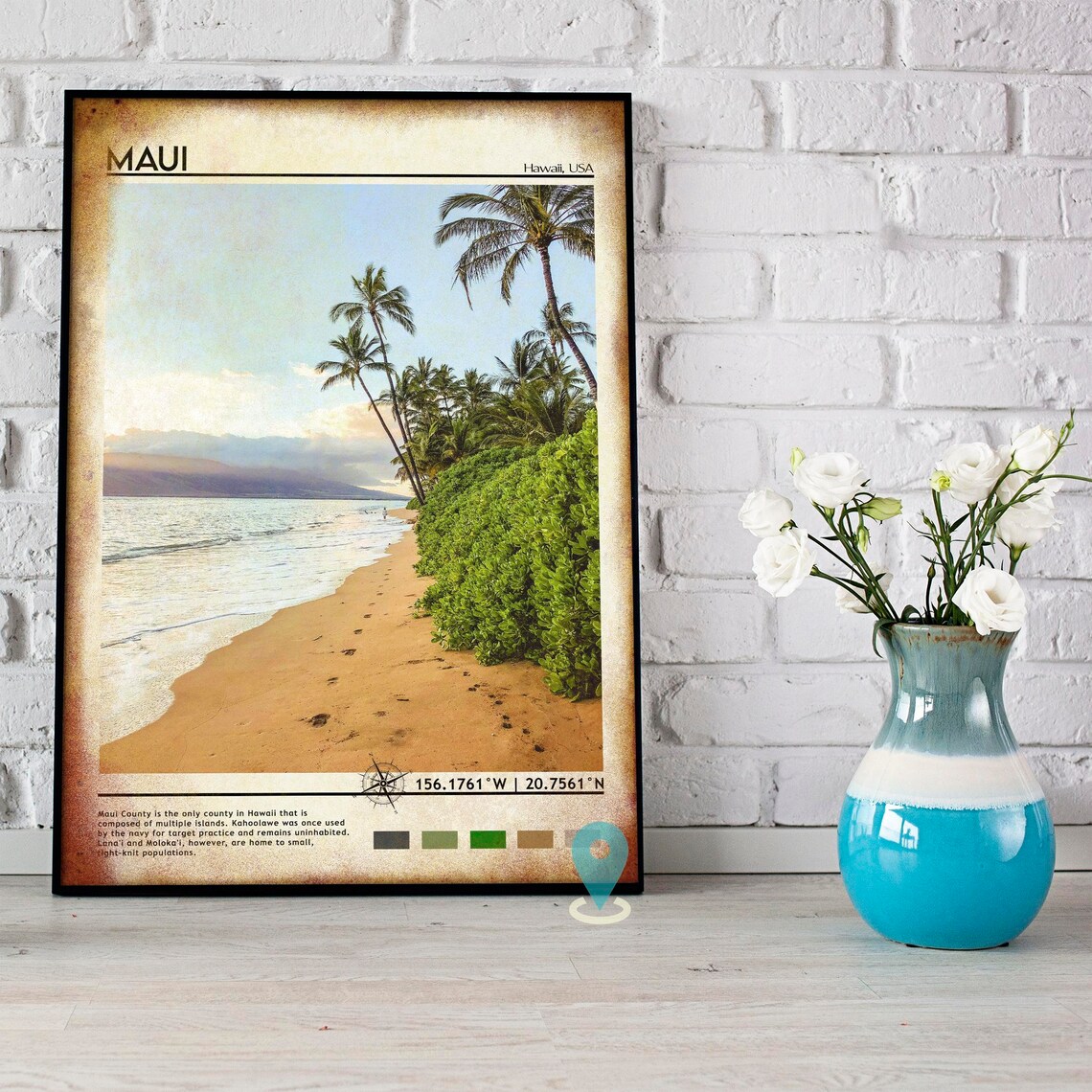 Maui Hawaii Palm Lined Golden Sand Beach Island Escape Poster - Image 5
