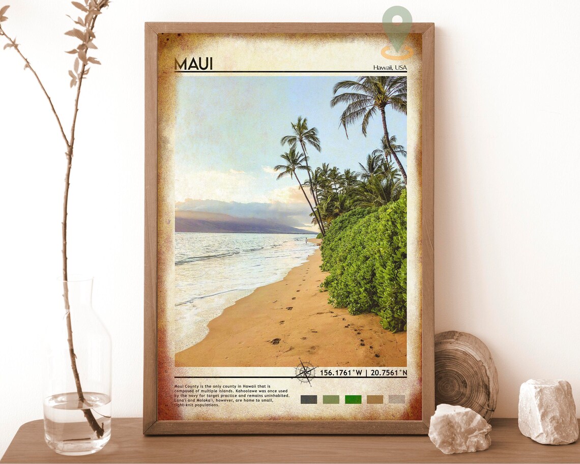 Maui Hawaii Palm Lined Golden Sand Beach Island Escape Poster - Image 6