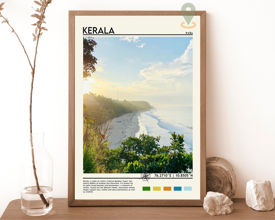 Kerala India Arabian Sea Beach Sunset Golden Coastline Travel Poster