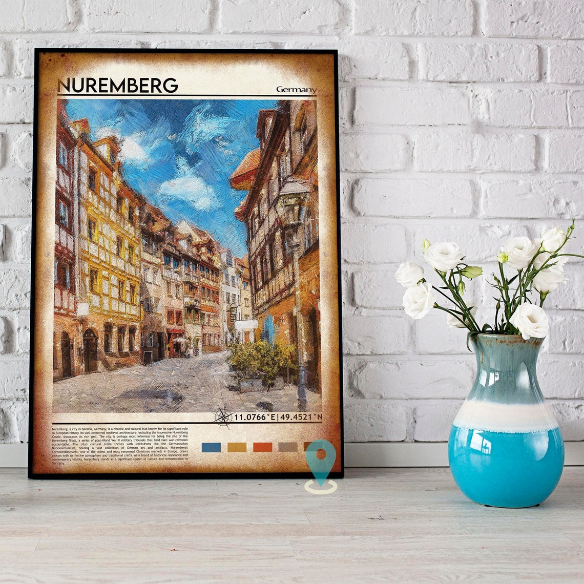 Nuremberg Germany Old Town Half Timbered Street Painting Poster - Image 4