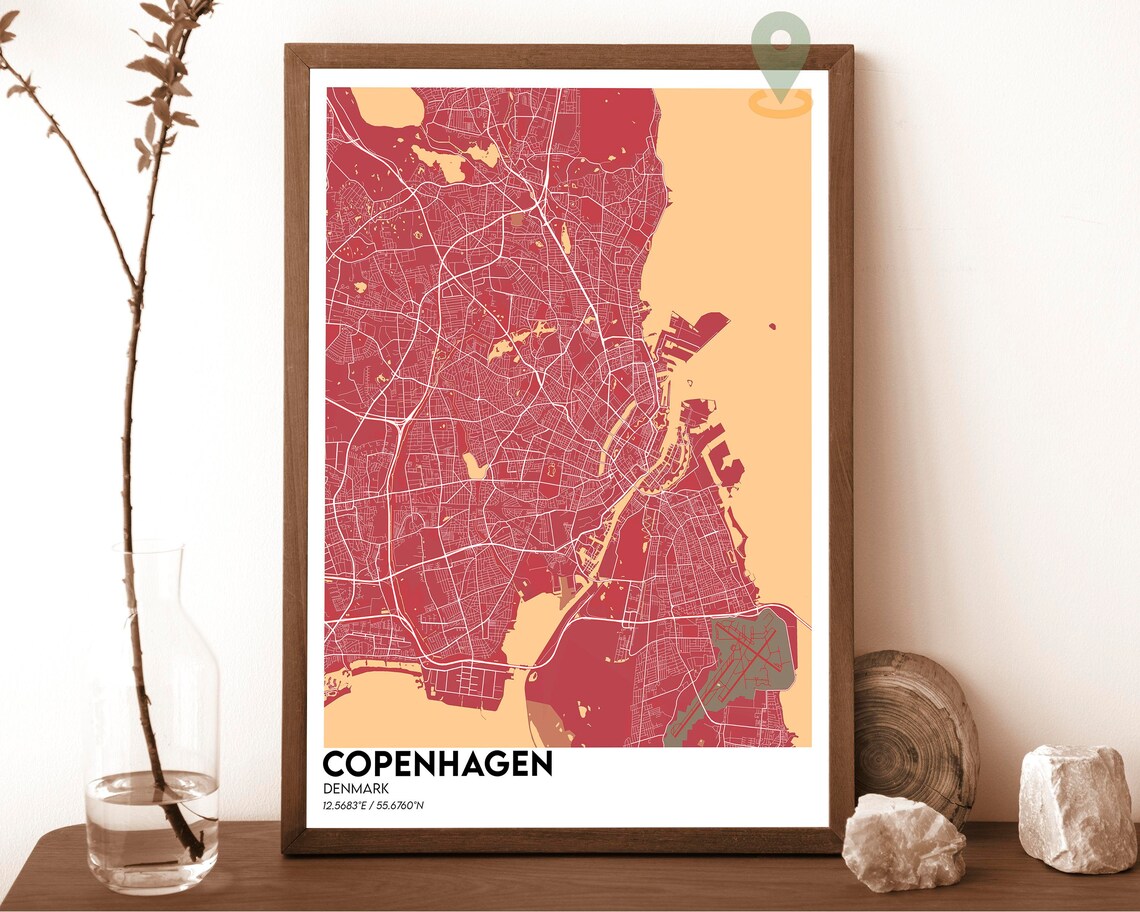 Copenhagen Denmark Street Map Orange Modern Art Print for Scandinavian Homes - Image 4