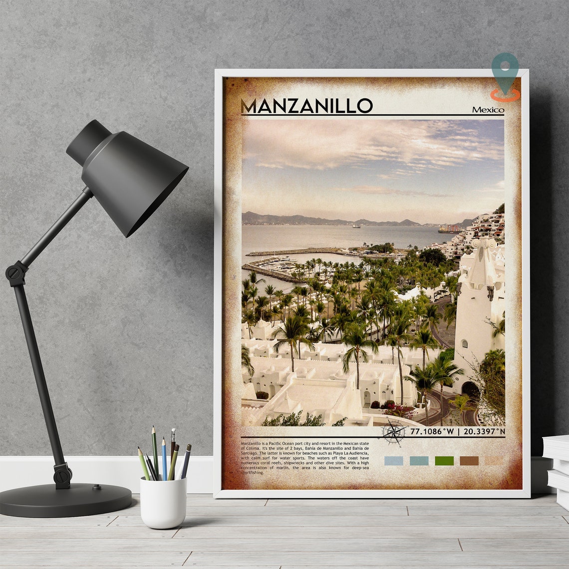 Manzanillo Mexico Marina Palm Trees Pacific Coast Travel Poster - Image 4