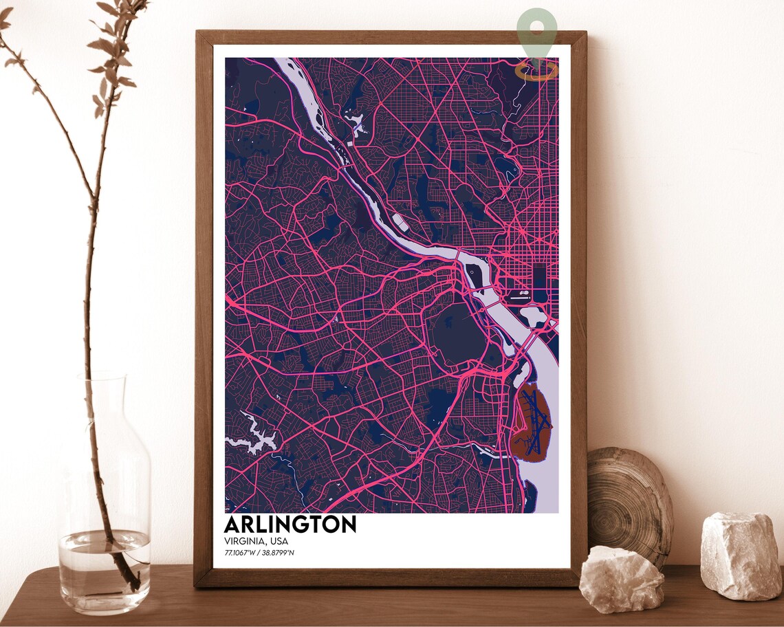 Arlington Virginia Crimson Red Modern City Street Map Art Print - Image 6