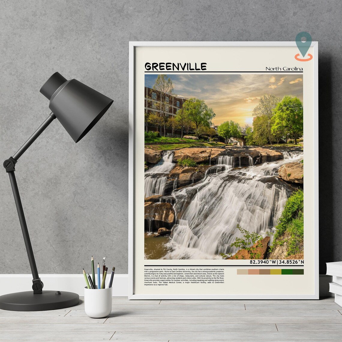 Greenville North Carolina Falls Park Waterfall Scenic Poster - Image 4