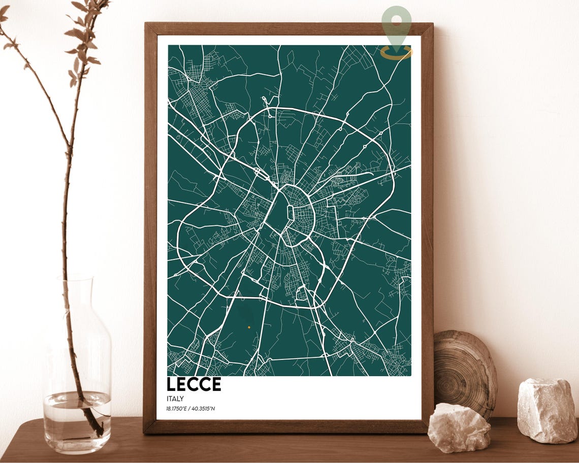 Lecce Italy City Map Dark Plum Neon Glowing Street Lines Poster - Image 4