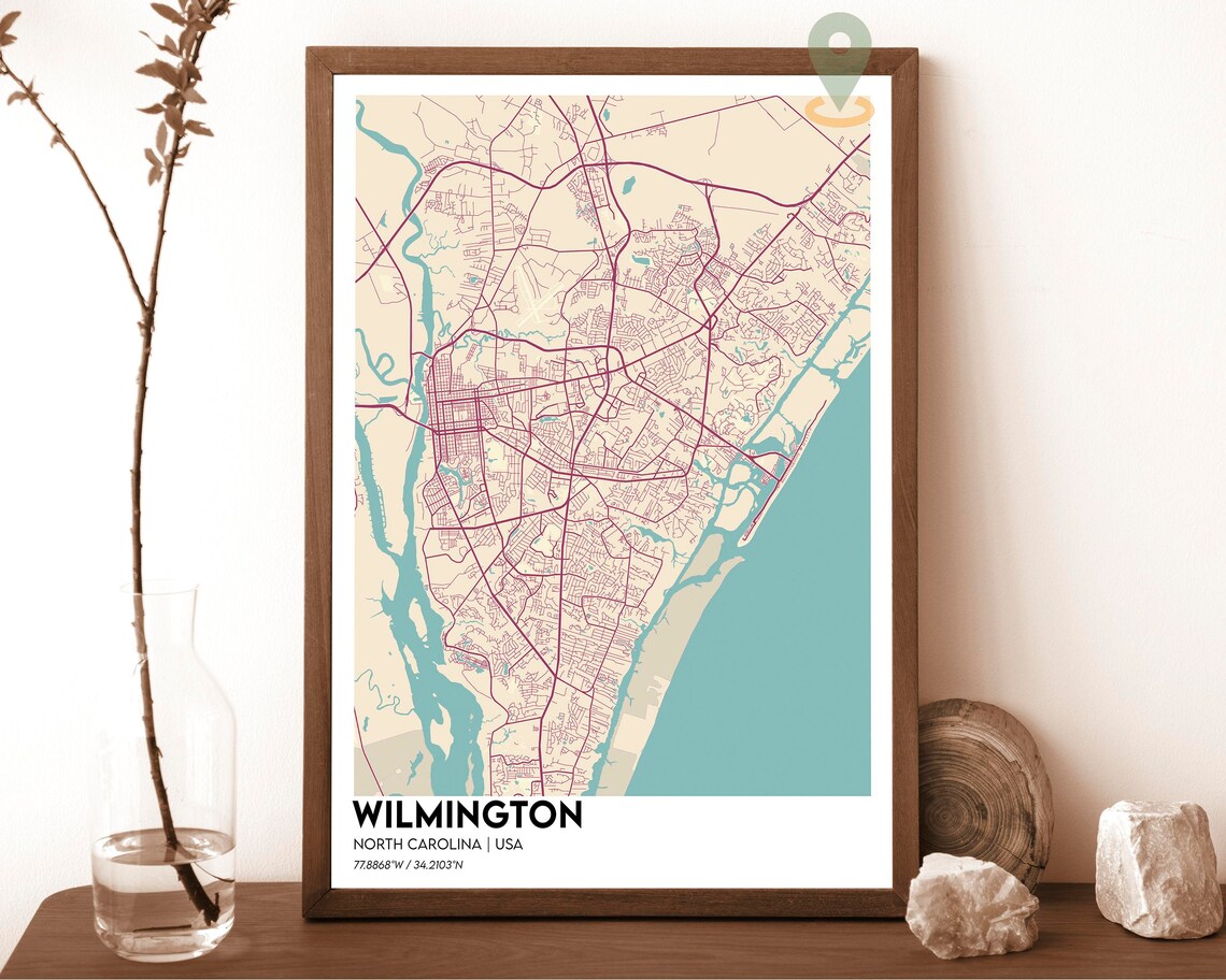 Wilmington North Carolina USA Coastal City Map Street Art Poster