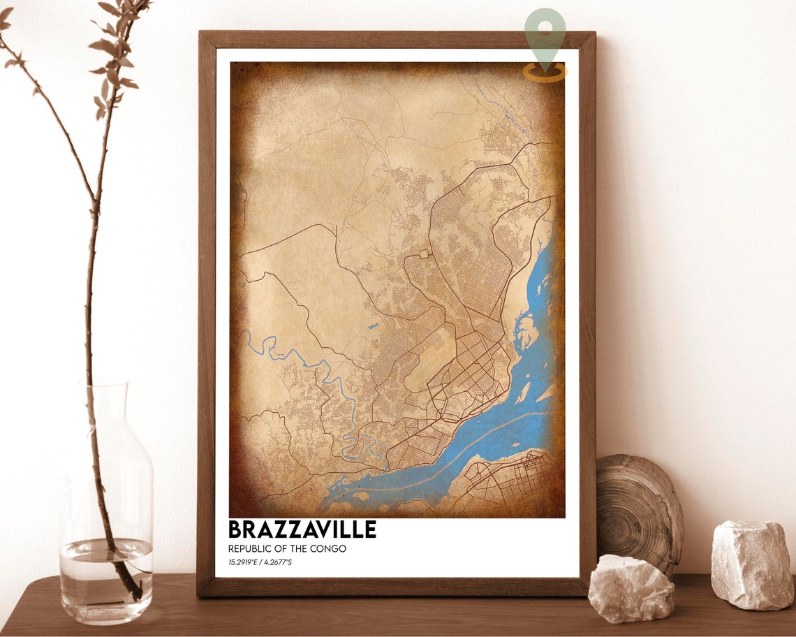 Brazzaville Republic of the Congo Dark Aqua City Map Design Poster - Image 2