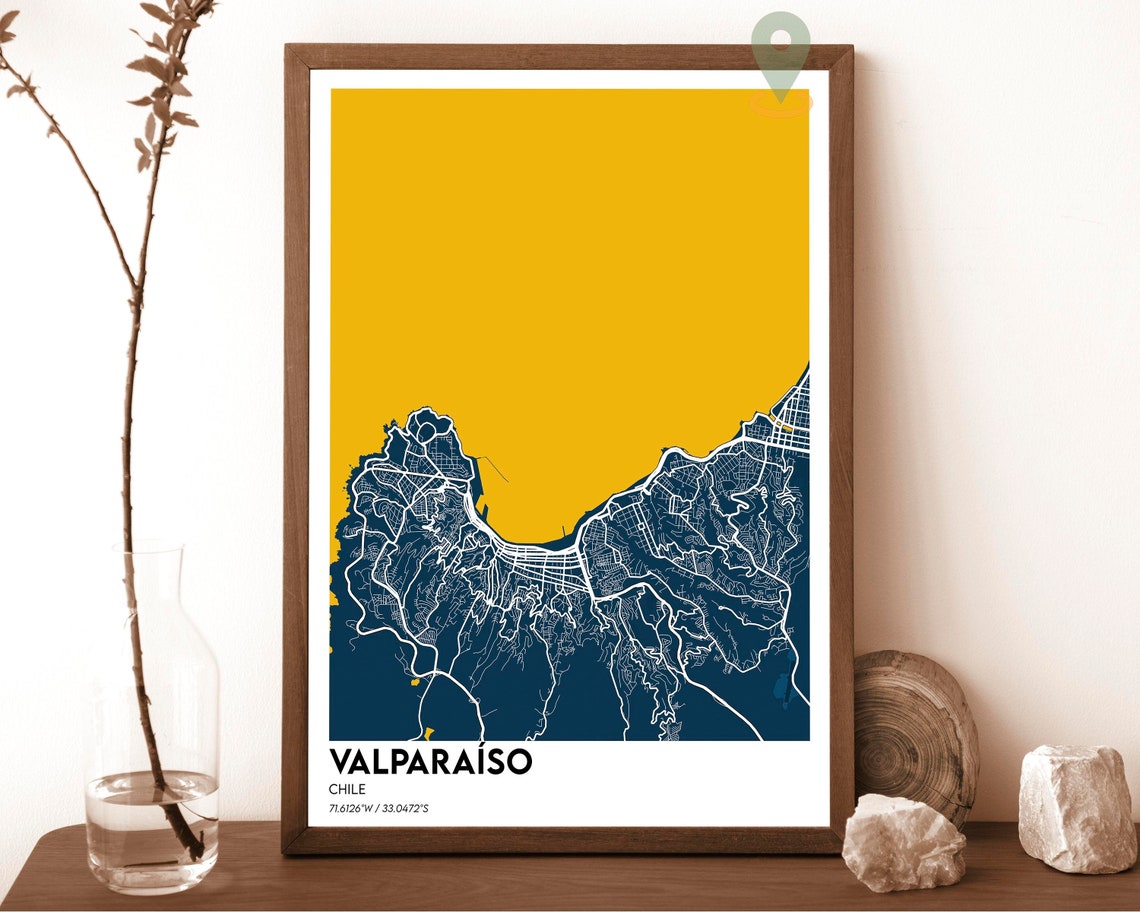 Valparaiso Chile Navy Blue Modern City Street Map Design Poster