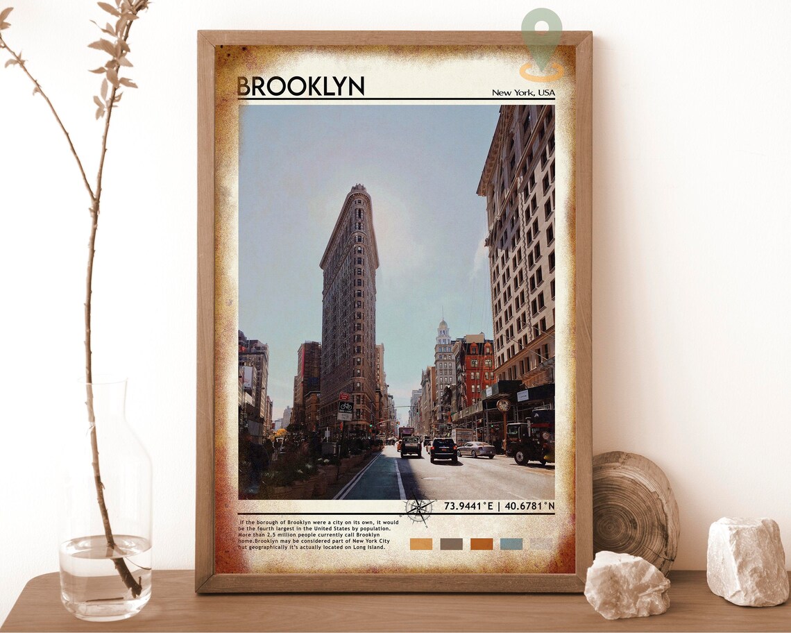 Brooklyn New York Flatiron Building City Street Travel Poster - Image 6